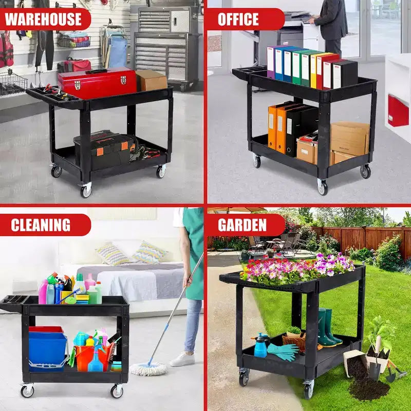 Heavy Duty Rolling Utility Cart | 550 lb | 360° Swivel Locking Wheels | Storage Handle
