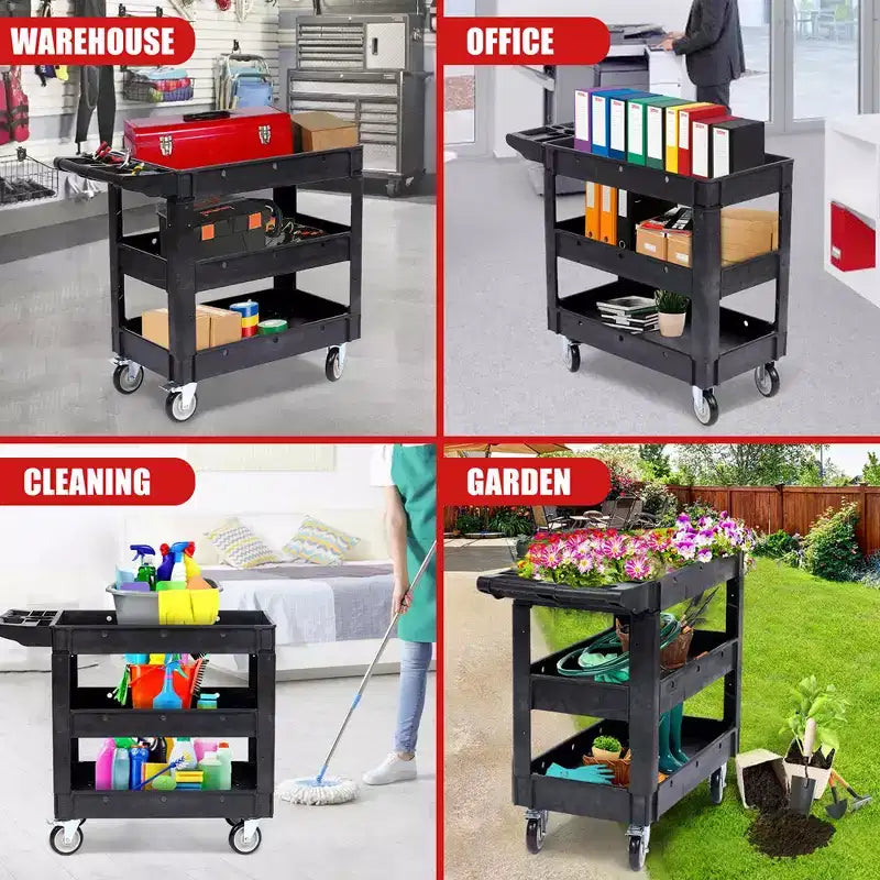Heavy Duty Rolling Utility Cart | 550 lb | 360° Swivel Locking Wheels | Storage Handle