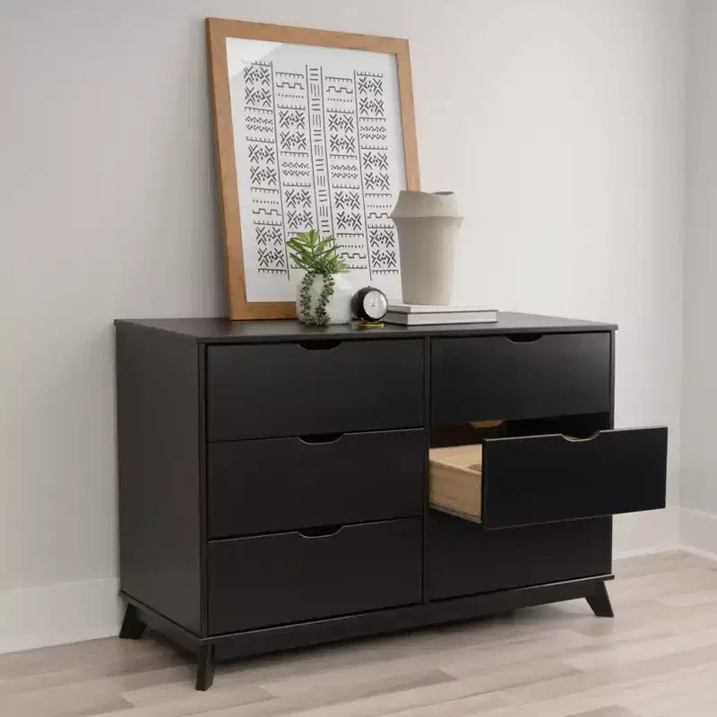 Solid Pine Mid-Century Modern 6-Drawer Dresser | 48.62"W | Metal Glides