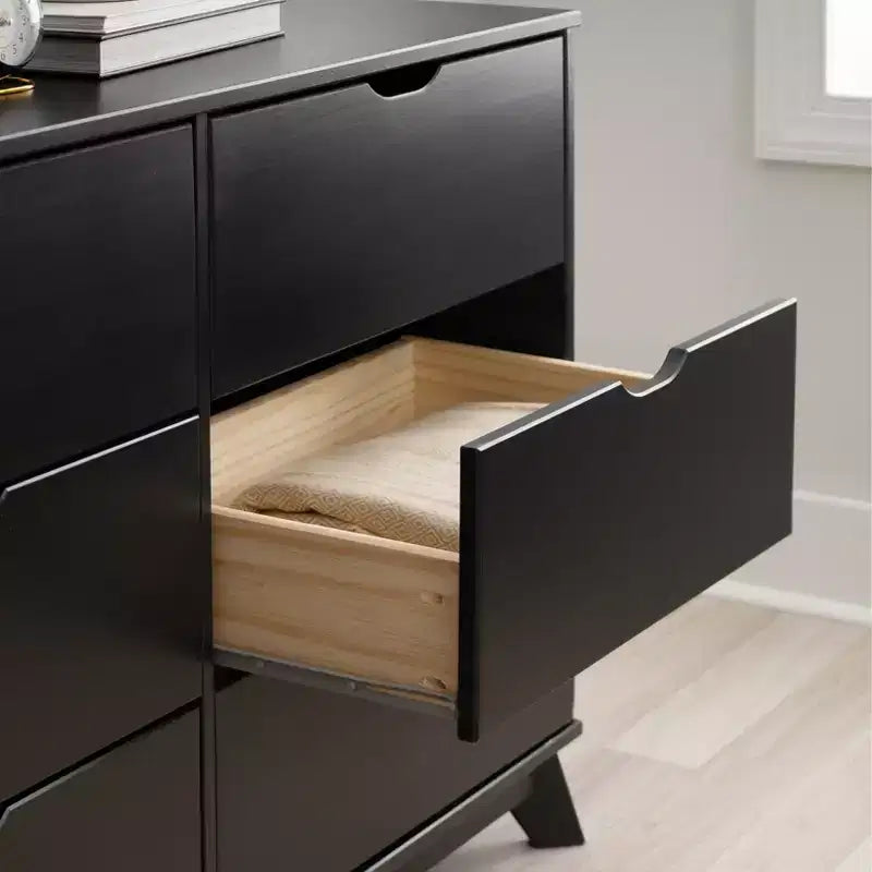 Solid Pine Mid-Century Modern 6-Drawer Dresser | 48.62"W | Metal Glides