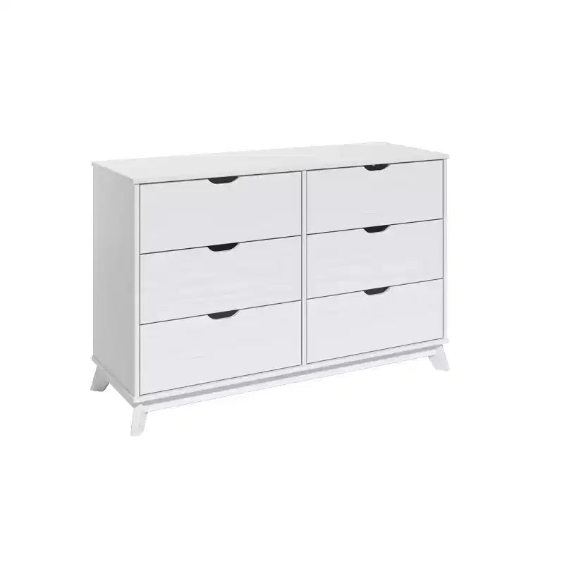 Solid Pine Mid-Century Modern 6-Drawer Dresser | 48.62"W | Metal Glides