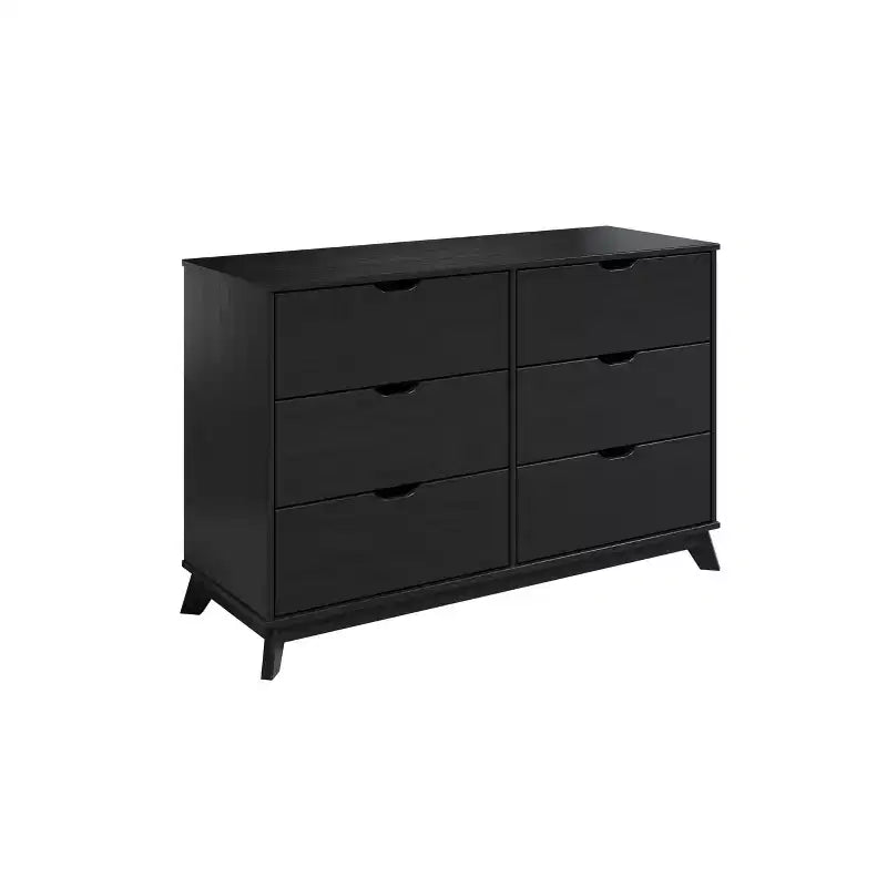 Solid Pine Mid-Century Modern 6-Drawer Dresser | 48.62"W | Metal Glides
