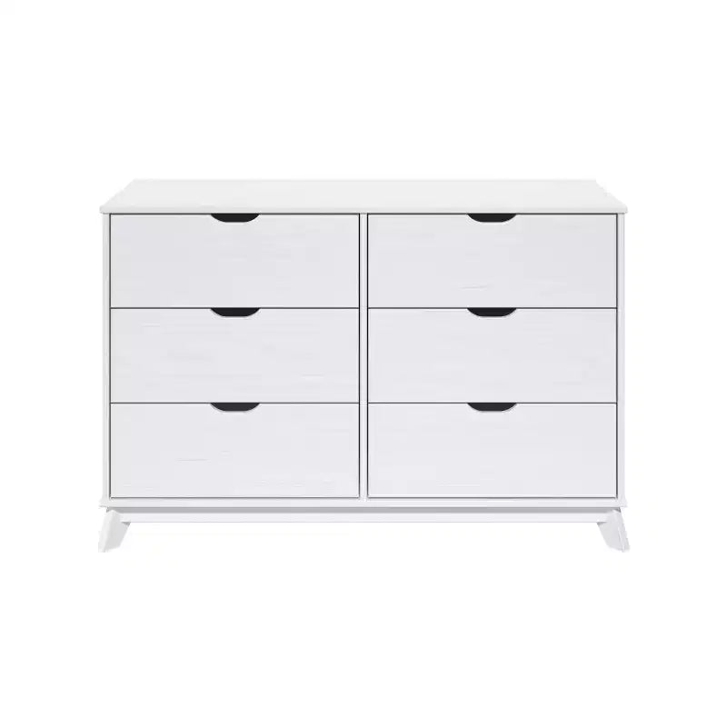 Solid Pine Mid-Century Modern 6-Drawer Dresser | 48.62"W | Metal Glides
