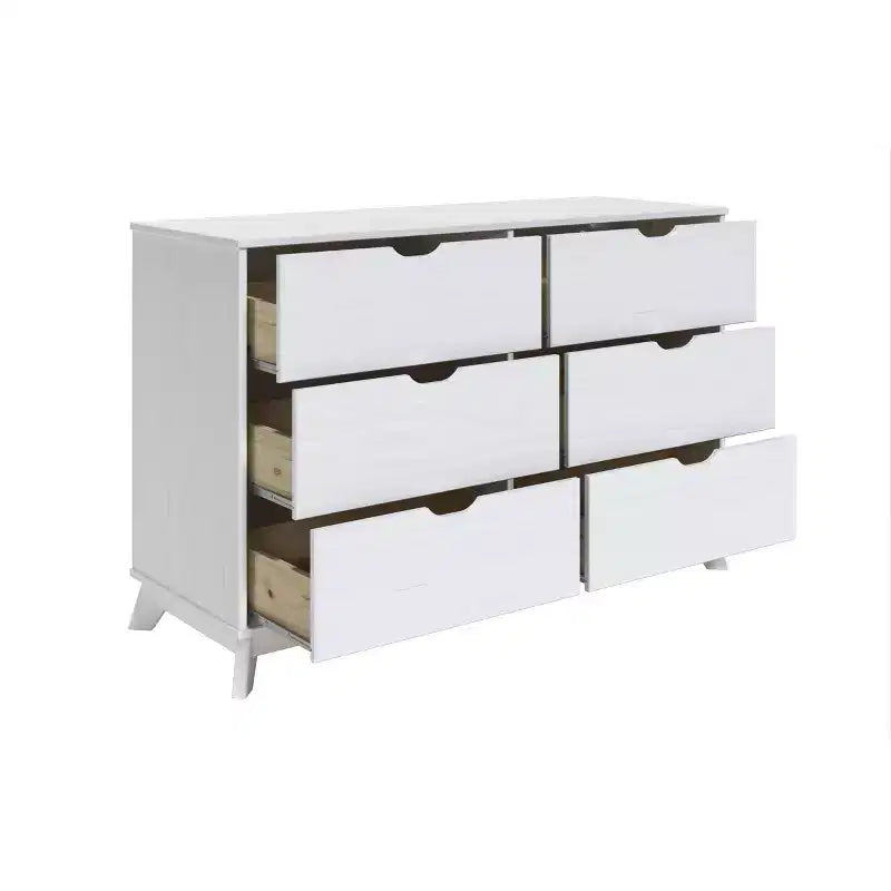 Solid Pine Mid-Century Modern 6-Drawer Dresser | 48.62"W | Metal Glides