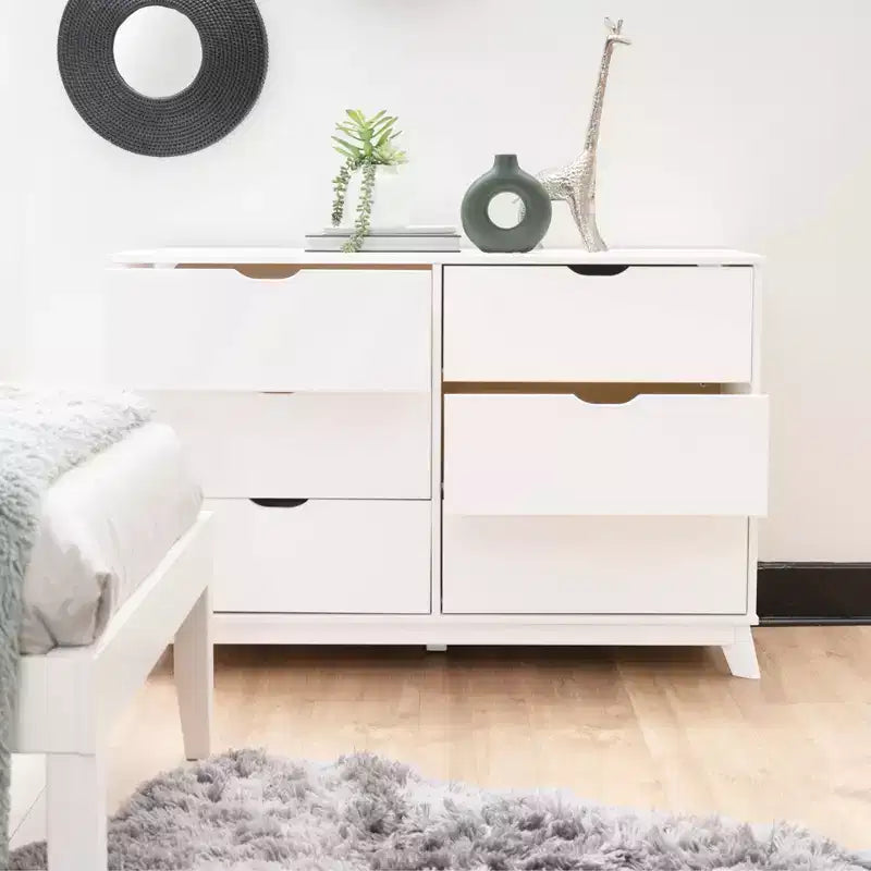 Solid Pine Mid-Century Modern 6-Drawer Dresser | 48.62"W | Metal Glides