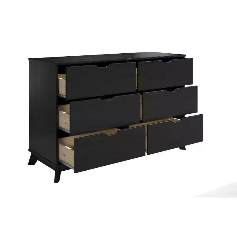Solid Pine Mid-Century Modern 6-Drawer Dresser | 48.62"W | Metal Glides