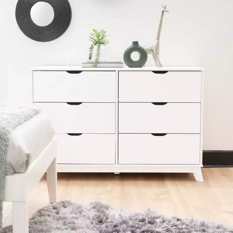 Solid Pine Mid-Century Modern 6-Drawer Dresser | 48.62"W | Metal Glides