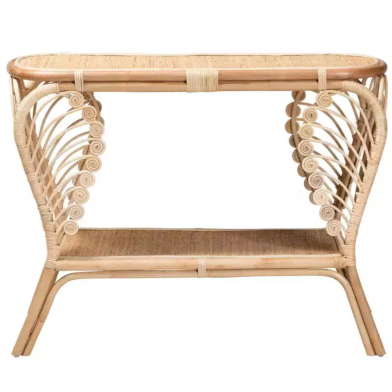 Modern Bohemian Natural Rattan 2-Tier Console Table | 39.4"W | Fully Assembled