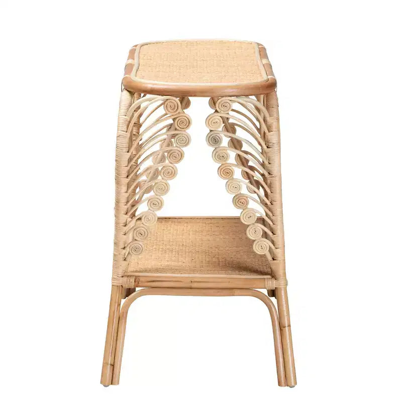 Modern Bohemian Natural Rattan 2-Tier Console Table | 39.4"W | Fully Assembled