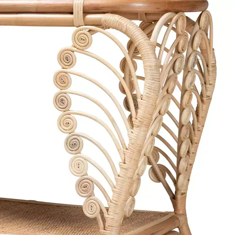 Modern Bohemian Natural Rattan 2-Tier Console Table | 39.4"W | Fully Assembled