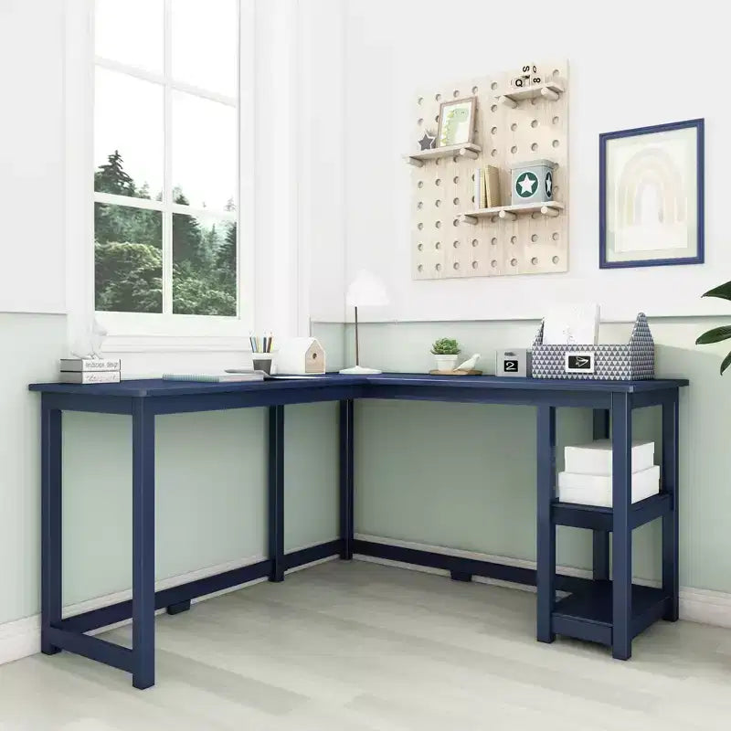 L-Shaped Solid Wood Corner Desk | 55" | 2 Storage Shelves | Home Office & Gaming