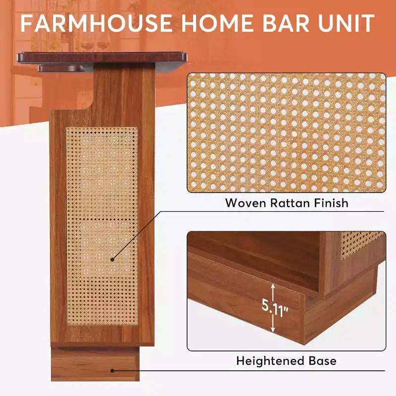 Farmhouse Rattan Home Bar Unit | 4-Tier, 4 Stemware Racks, Holds 24 Bottles