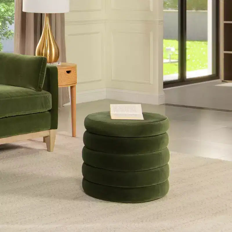 19" Round Storage Ottoman | Ivory White Boucle | 400 lb Capacity