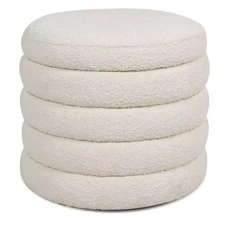 19" Round Storage Ottoman | Ivory White Boucle | 400 lb Capacity