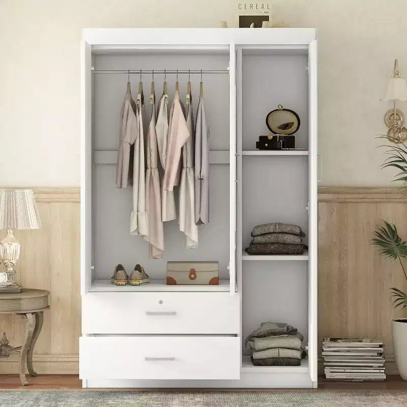 3-Door Wardrobe with Full-Length Mirror, Shelves & 2 Drawers | 68" Tall