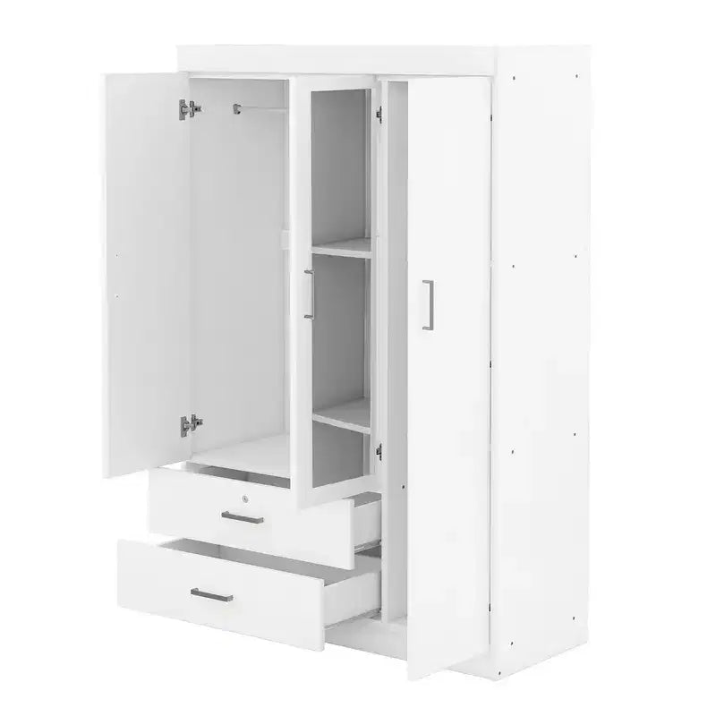 3-Door Wardrobe with Full-Length Mirror, Shelves & 2 Drawers | 68" Tall