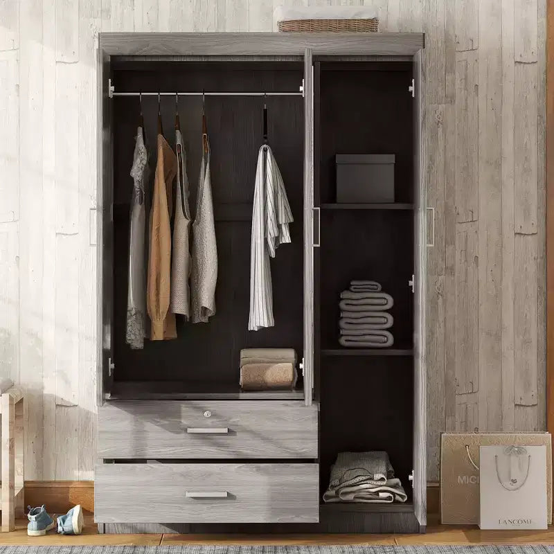 3-Door Wardrobe with Full-Length Mirror, Shelves & 2 Drawers | 68" Tall