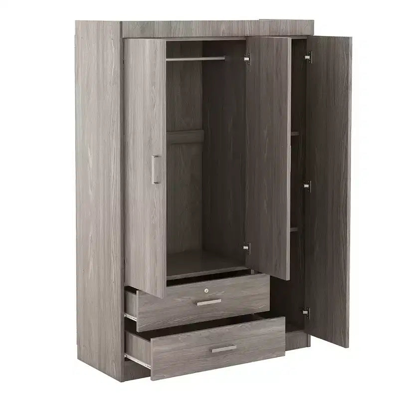 3-Door Wardrobe with Full-Length Mirror, Shelves & 2 Drawers | 68" Tall