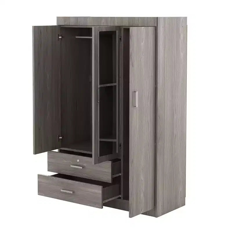 3-Door Wardrobe with Full-Length Mirror, Shelves & 2 Drawers | 68" Tall