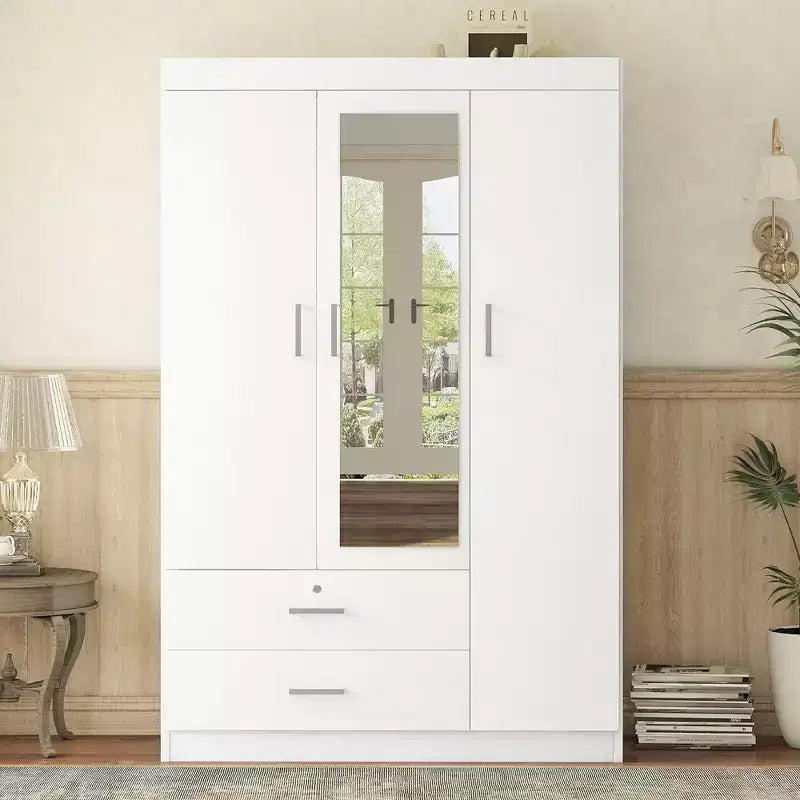 3-Door Wardrobe with Full-Length Mirror, Shelves & 2 Drawers | 68" Tall